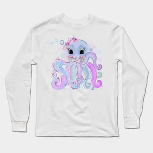 Sweet colorful octopus with flowers Long Sleeve T-Shirt